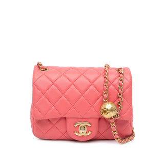 Mini Square Classic Lambskin Pearl Crush Flap