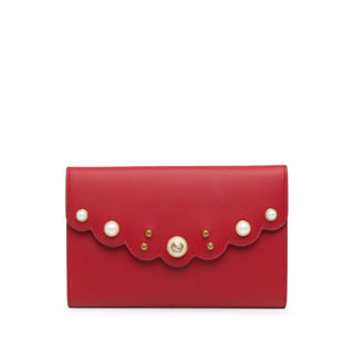 Leather Peony Pearly Wallet on Chain