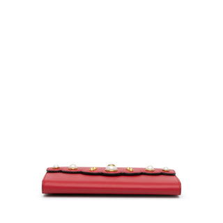 Leather Peony Pearly Wallet on Chain