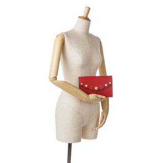 Leather Peony Pearly Wallet on Chain
