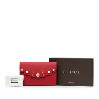 Leather Peony Pearly Wallet on Chain