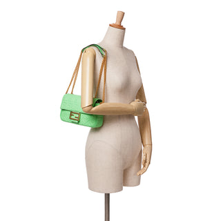 Zucca Embossed Leather Chain Midi Baguette