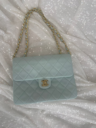 Vintage Chanel Light Blue Mini Square Lambskin Flap Bag