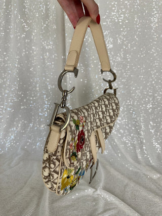 Vintage Dior Monogram Floral Embroidered Saddle Bag