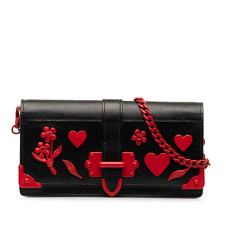 Saffiano City Calf Cahier Heart and Flower Wallet on Chain