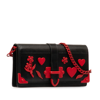 Saffiano City Calf Cahier Heart and Flower Wallet on Chain