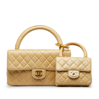 Lambskin Parent Child Kelly Set Top Handle Bag