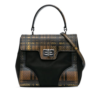 Tartan Saffiano Trimmed Tessuto Satchel