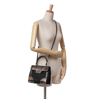 Tartan Saffiano Trimmed Tessuto Satchel