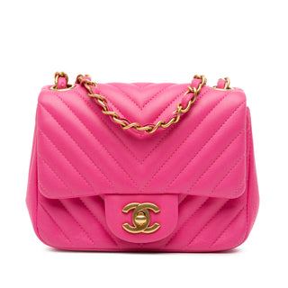 Mini Square Classic Chevron Lambskin Flap