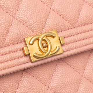 Quilted Caviar Square Boy Wallet On Chain