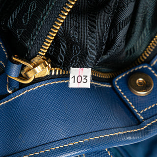 Saffiano Trimmed Tessuto Logo Oro Satchel