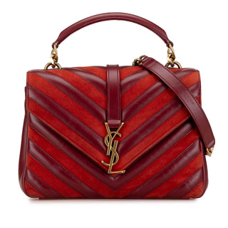 Medium Calfskin and Suede Chevron Monogram College Satchel