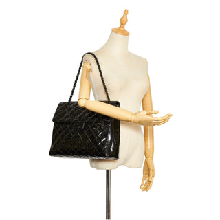 So Black Matelasse Patent Leather Single Flap Bag