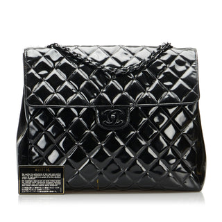 So Black Matelasse Patent Leather Single Flap Bag