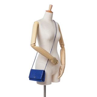 Lambskin Chevron Trendy Wallet On Chain